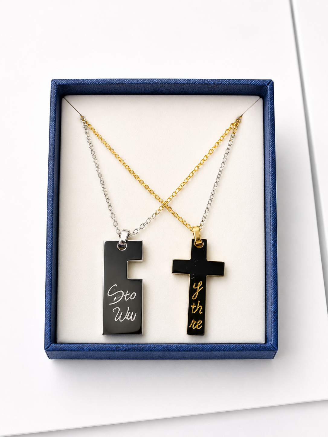 Black &amp; Gold Cross &amp; Tag Necklace Set