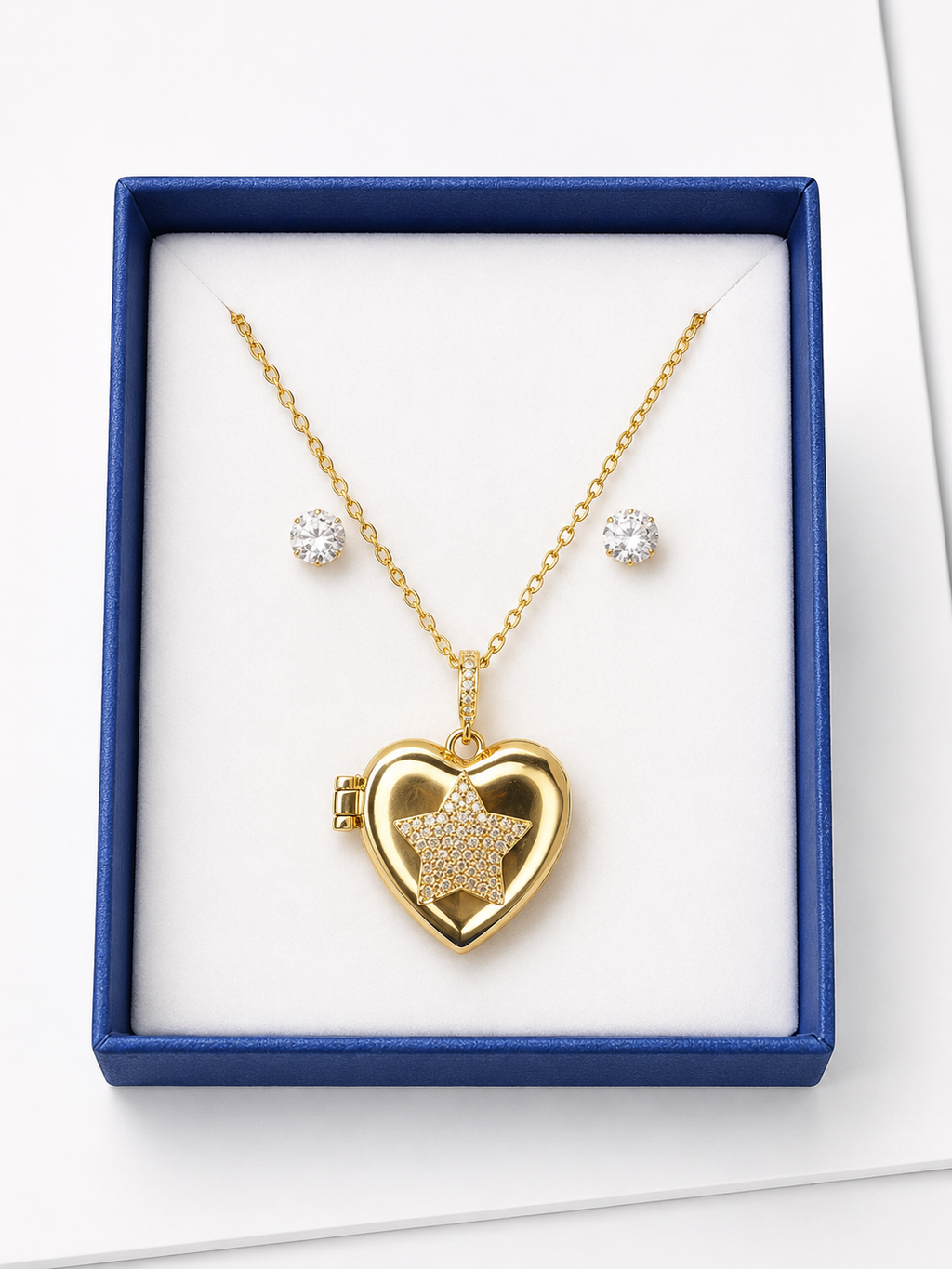 Gold Crystal Necklace &amp; Stud Earrings Set