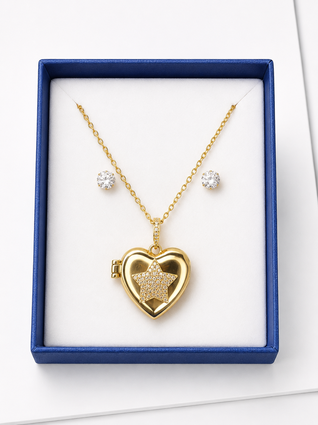 Gold Crystal Necklace &amp; Stud Earrings Set