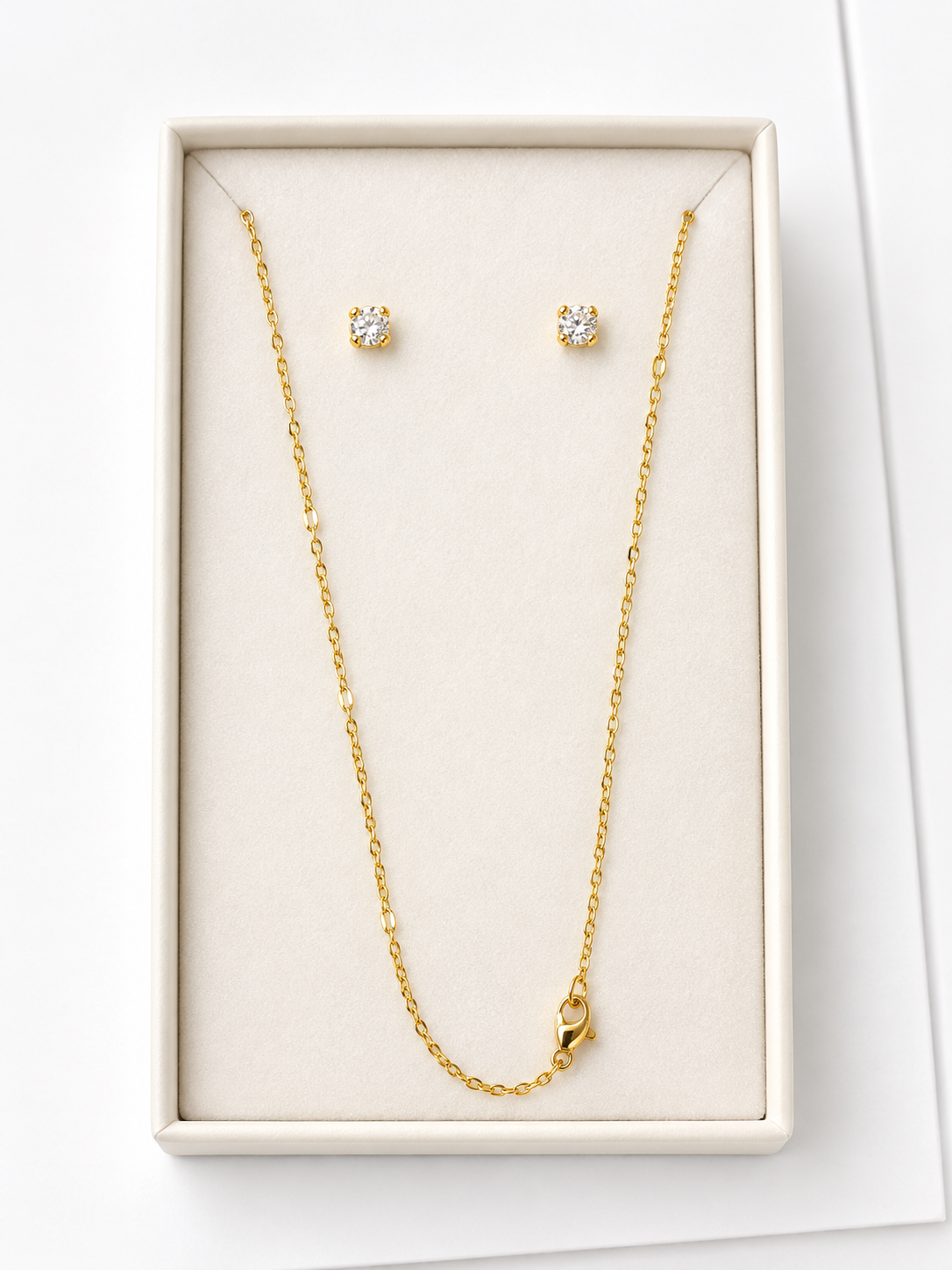 Gold Crystal Necklace &amp; Stud Earrings Set